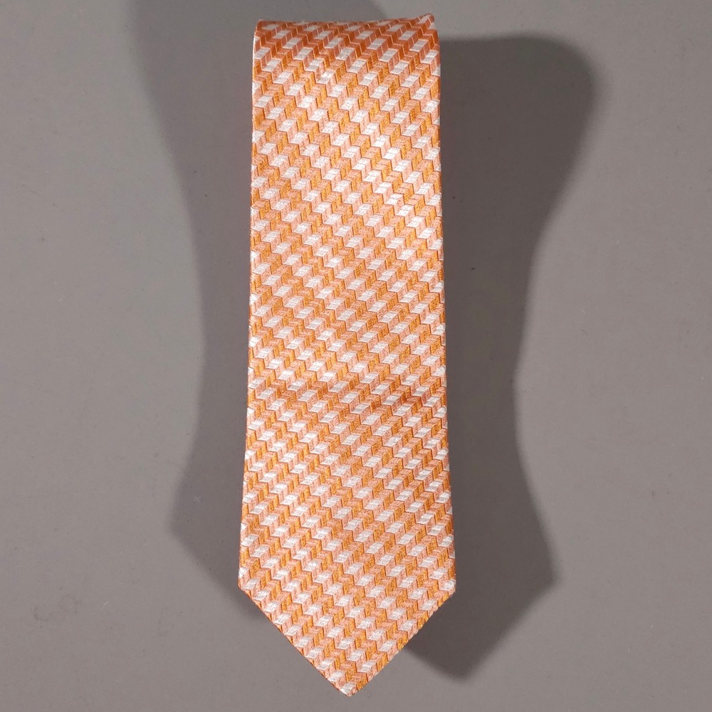 Versace Necktie Mens OS Orange White Geometric Silk Medusa Logo Italy